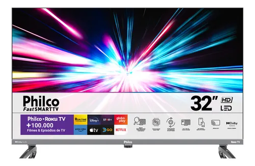 Smart TV 32 Philco Roku LED com Dolby Audio HDR e Wi-Fi